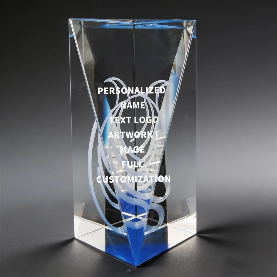 Blue Edge Tall Prism Custom Crystal Trophy suppliers