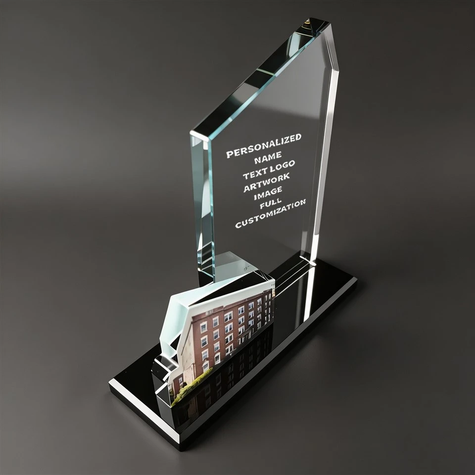 Building Photo Etched Crystal Desk Trophy factory